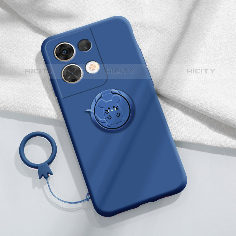 Custodia Silicone Ultra Sottile Morbida Cover con Magnetico Anello Supporto S01 per Oppo Reno8 Pro 5G