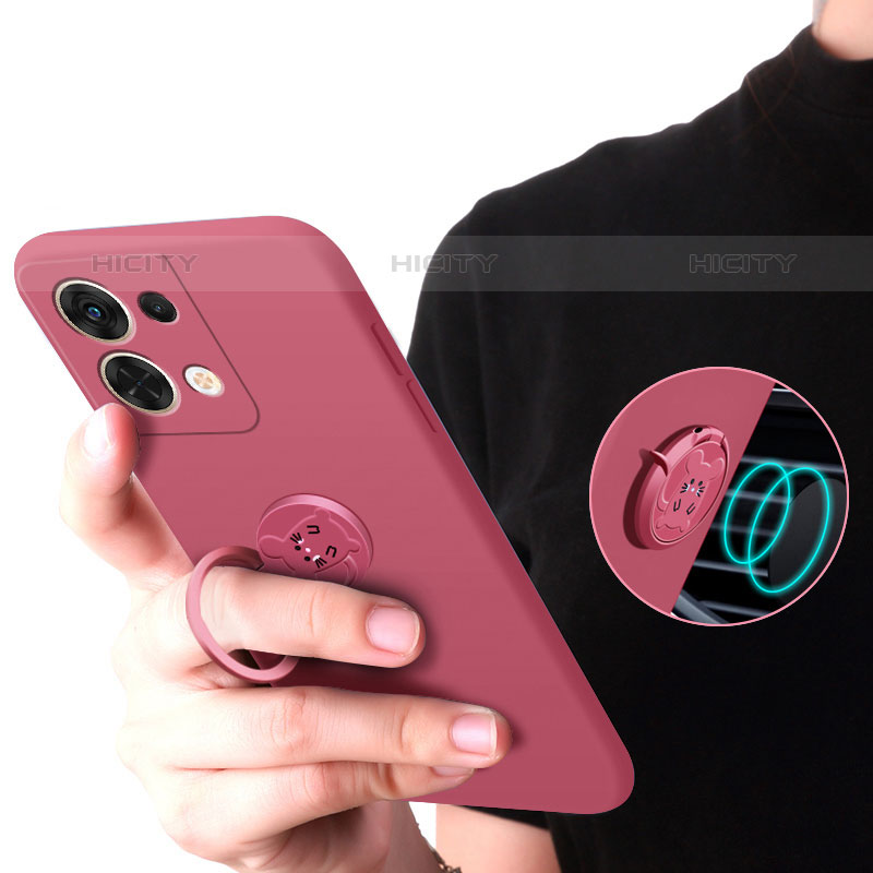 Custodia Silicone Ultra Sottile Morbida Cover con Magnetico Anello Supporto S01 per Oppo Reno9 Pro 5G