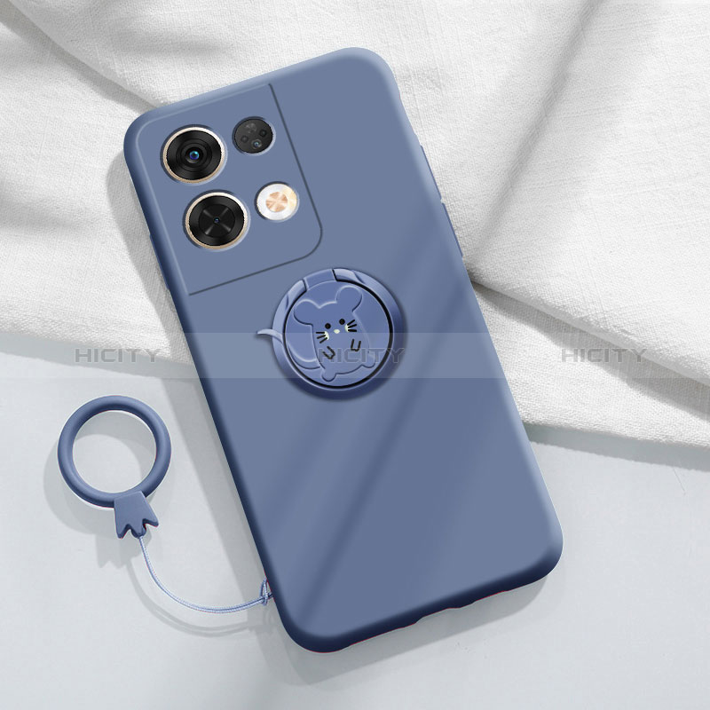 Custodia Silicone Ultra Sottile Morbida Cover con Magnetico Anello Supporto S01 per Oppo Reno9 Pro+ Plus 5G