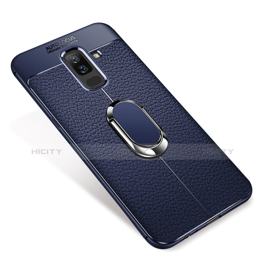 Custodia Silicone Ultra Sottile Morbida Cover con Magnetico Anello Supporto S01 per Samsung Galaxy A6 Plus Blu