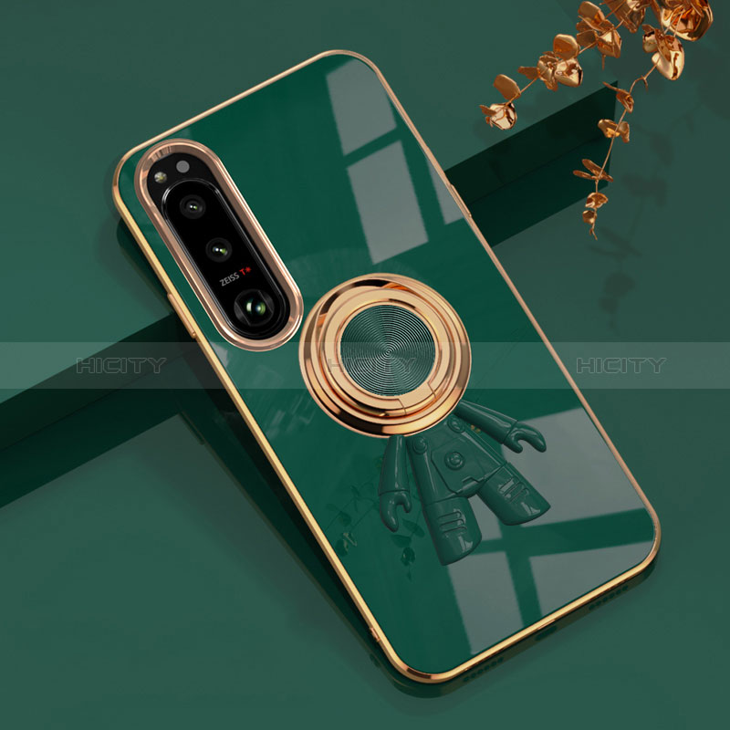 Custodia Silicone Ultra Sottile Morbida Cover con Magnetico Anello Supporto S01 per Sony Xperia 10 IV Verde