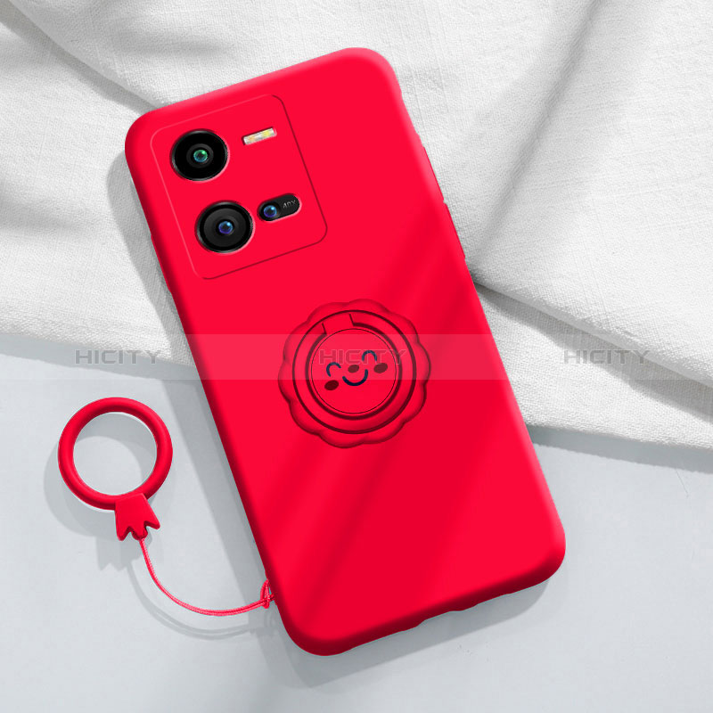 Custodia Silicone Ultra Sottile Morbida Cover con Magnetico Anello Supporto S01 per Vivo iQOO 10 Pro 5G Rosso