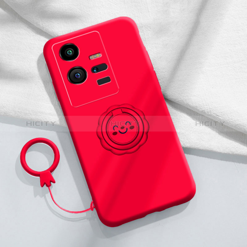 Custodia Silicone Ultra Sottile Morbida Cover con Magnetico Anello Supporto S01 per Vivo iQOO 11 Pro 5G Rosso