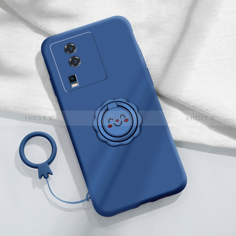 Custodia Silicone Ultra Sottile Morbida Cover con Magnetico Anello Supporto S01 per Vivo iQOO Neo7 5G Blu