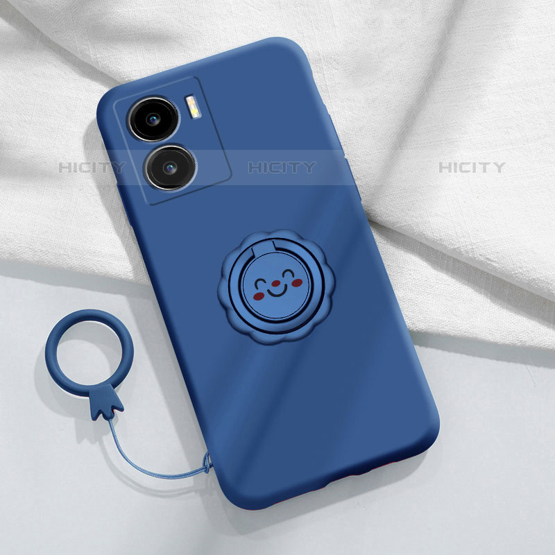 Custodia Silicone Ultra Sottile Morbida Cover con Magnetico Anello Supporto S01 per Vivo iQOO Z7x 5G Blu