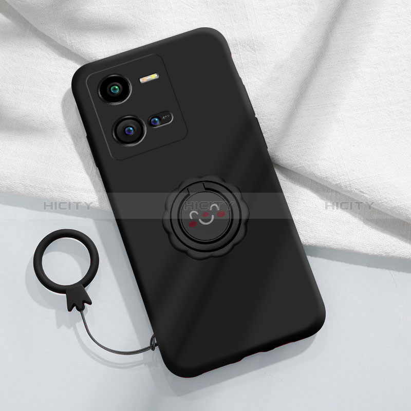 Custodia Silicone Ultra Sottile Morbida Cover con Magnetico Anello Supporto S01 per Vivo X80 Lite 5G