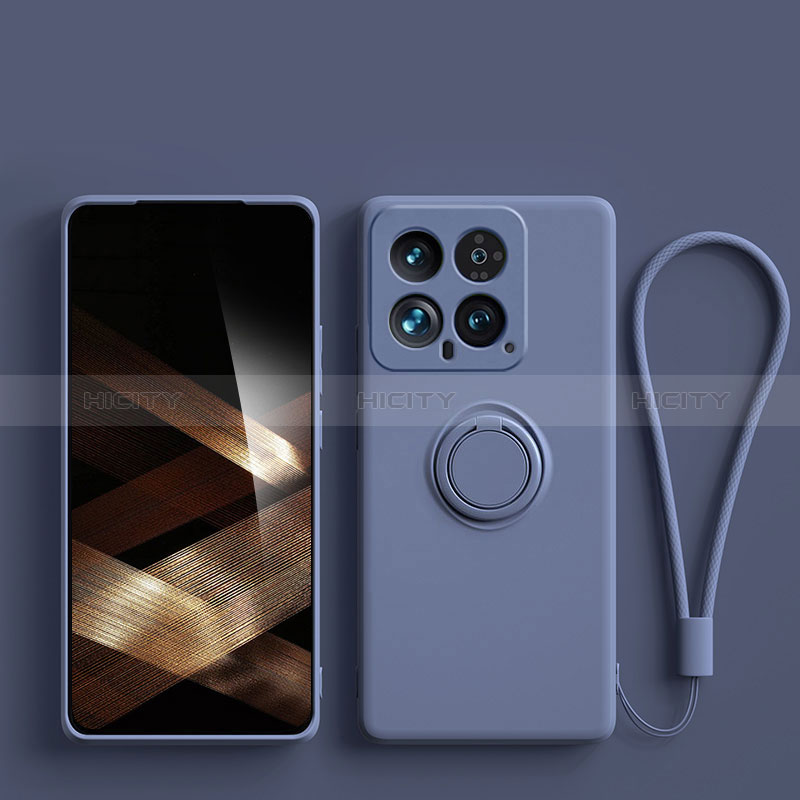 Custodia Silicone Ultra Sottile Morbida Cover con Magnetico Anello Supporto S01 per Xiaomi Mi 14 5G