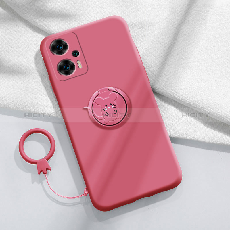 Custodia Silicone Ultra Sottile Morbida Cover con Magnetico Anello Supporto S01 per Xiaomi Poco F5 5G Rosa Caldo