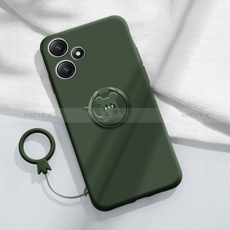 Custodia Silicone Ultra Sottile Morbida Cover con Magnetico Anello Supporto S01 per Xiaomi Redmi 12 5G Verde