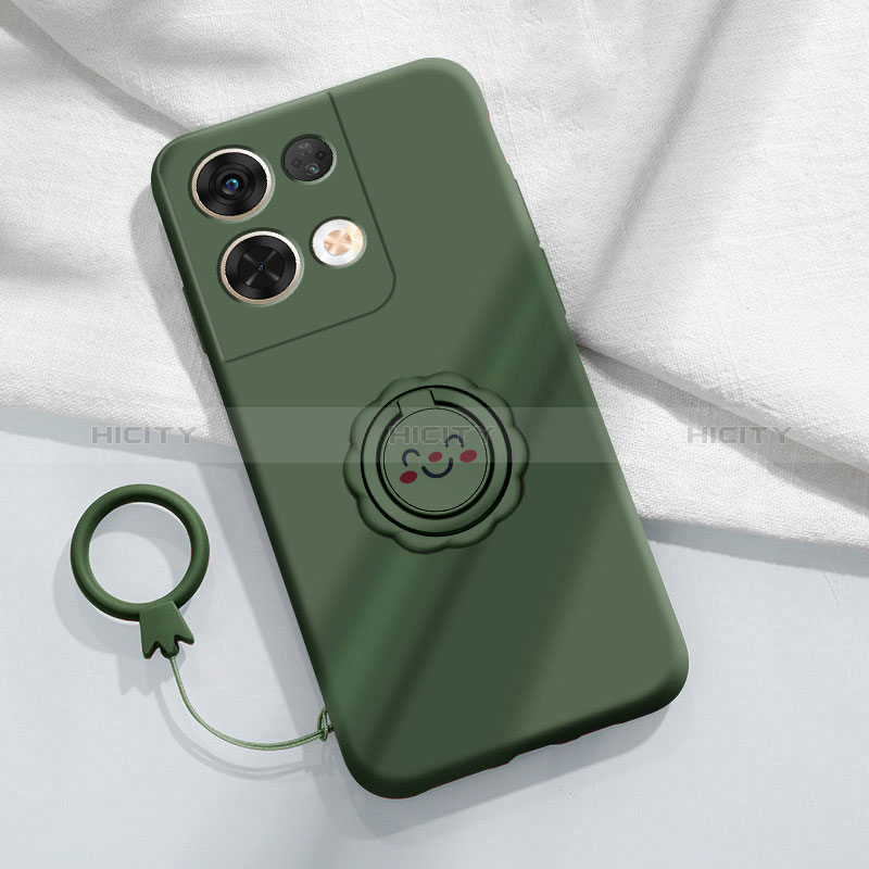Custodia Silicone Ultra Sottile Morbida Cover con Magnetico Anello Supporto S01 per Xiaomi Redmi Note 13 Pro 5G Verde Notte