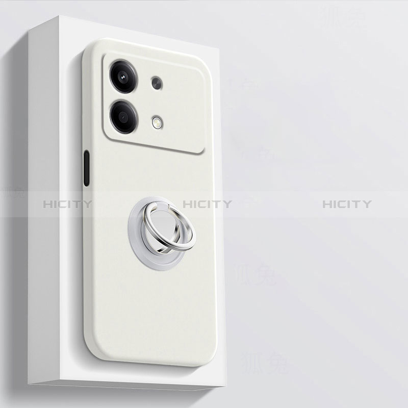 Custodia Silicone Ultra Sottile Morbida Cover con Magnetico Anello Supporto S01 per Xiaomi Redmi Note 13R Pro 5G Bianco