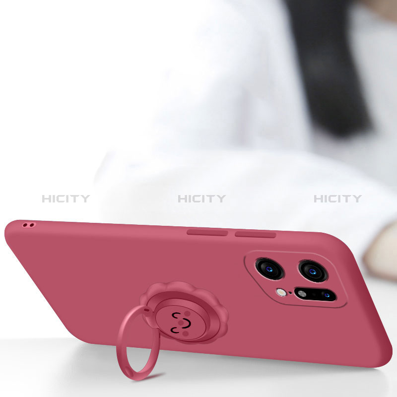 Custodia Silicone Ultra Sottile Morbida Cover con Magnetico Anello Supporto S02 per Oppo Find X3 5G