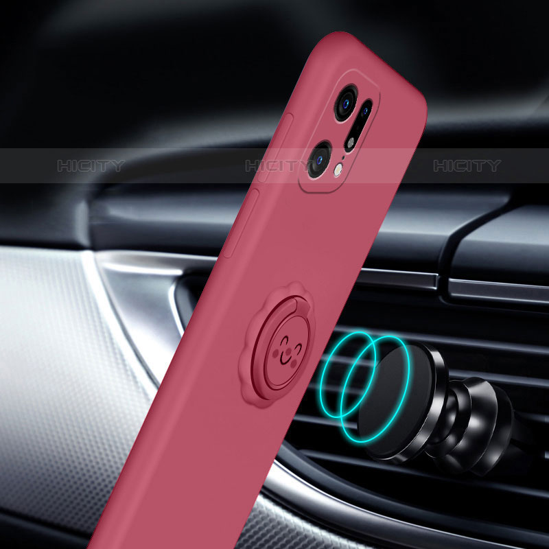 Custodia Silicone Ultra Sottile Morbida Cover con Magnetico Anello Supporto S02 per Oppo Find X3 Pro 5G