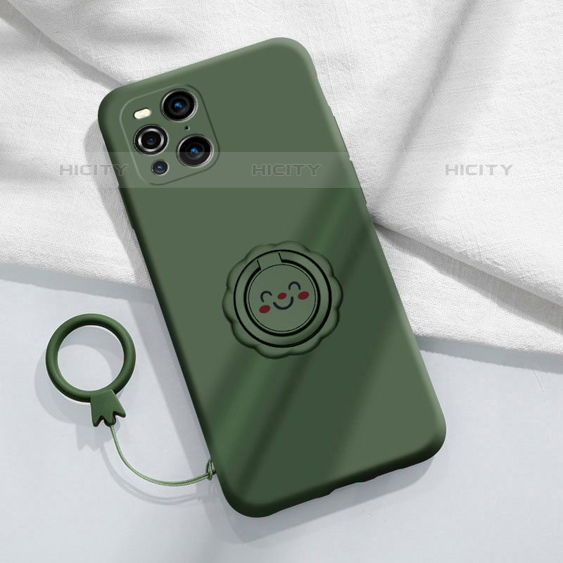 Custodia Silicone Ultra Sottile Morbida Cover con Magnetico Anello Supporto S02 per Oppo Find X3 Pro 5G