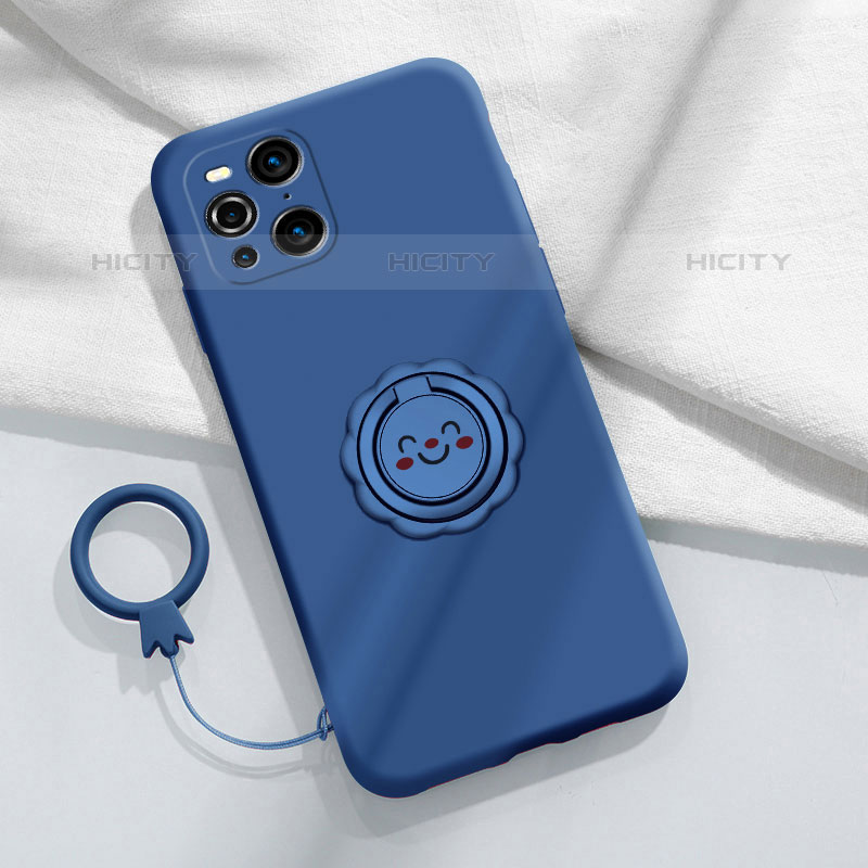 Custodia Silicone Ultra Sottile Morbida Cover con Magnetico Anello Supporto S02 per Oppo Find X3 Pro 5G Blu