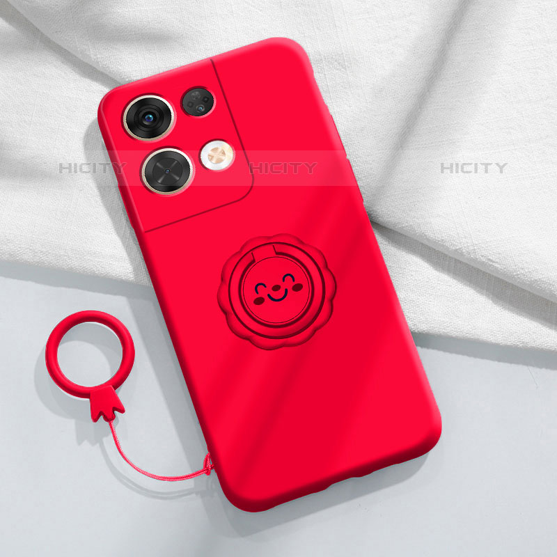 Custodia Silicone Ultra Sottile Morbida Cover con Magnetico Anello Supporto S02 per Oppo Reno8 5G