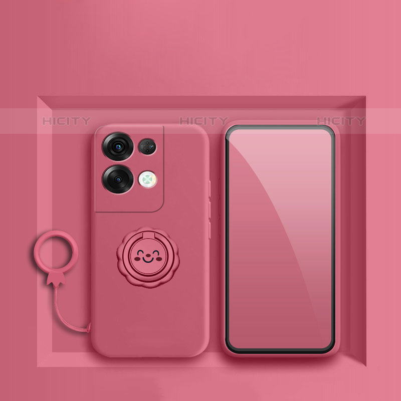 Custodia Silicone Ultra Sottile Morbida Cover con Magnetico Anello Supporto S02 per Oppo Reno8 Pro 5G