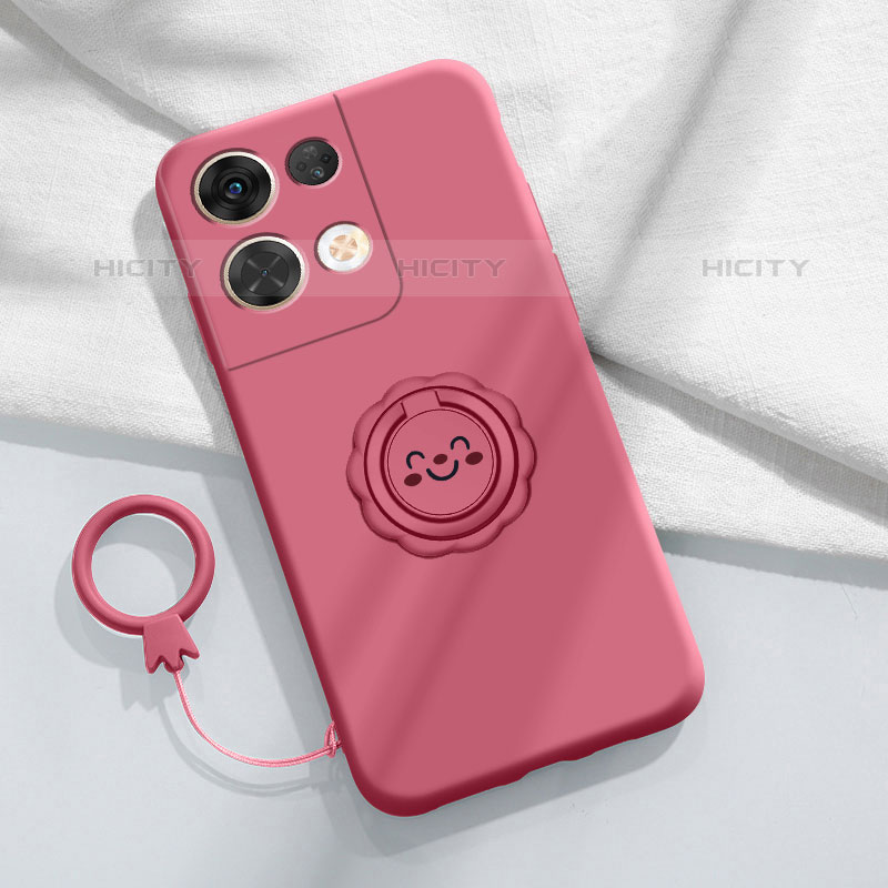 Custodia Silicone Ultra Sottile Morbida Cover con Magnetico Anello Supporto S02 per Oppo Reno8 Pro 5G