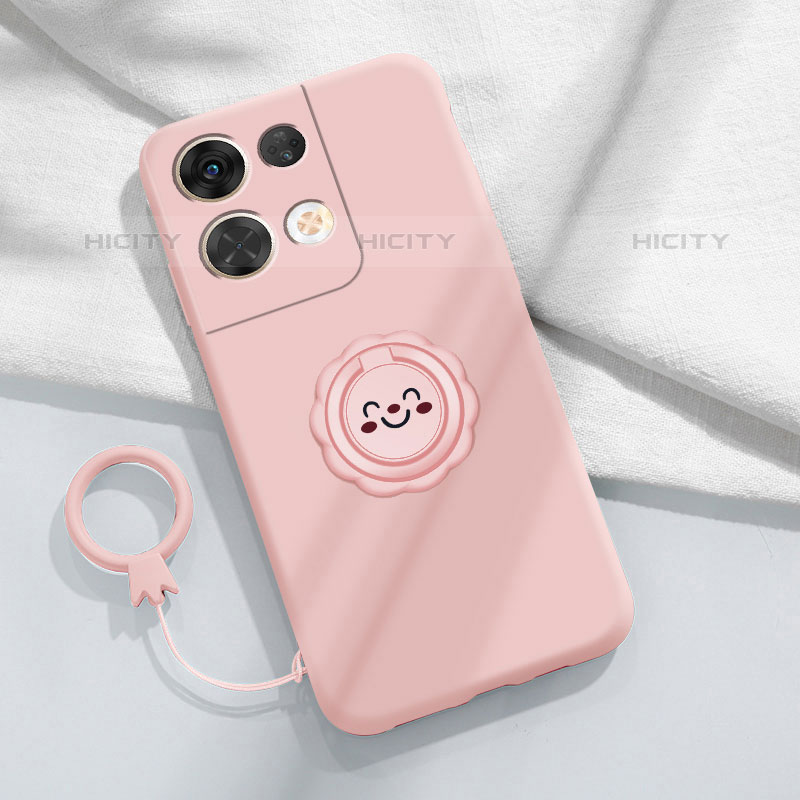 Custodia Silicone Ultra Sottile Morbida Cover con Magnetico Anello Supporto S02 per Oppo Reno8 Pro 5G Rosa