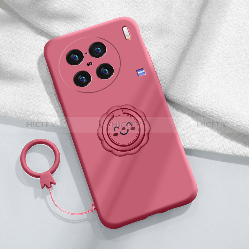 Custodia Silicone Ultra Sottile Morbida Cover con Magnetico Anello Supporto S02 per Vivo X90 5G Rosa Caldo