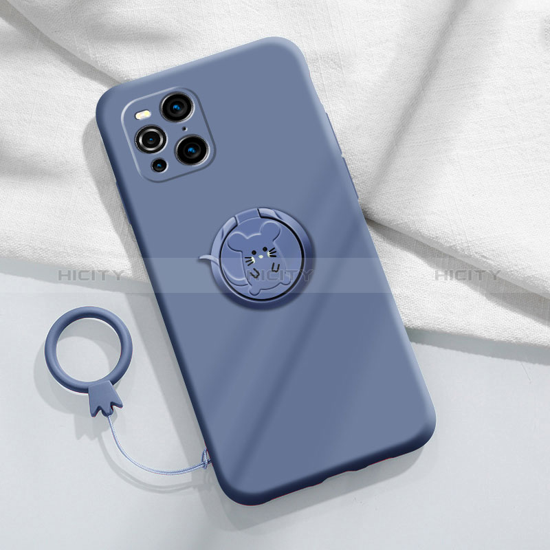 Custodia Silicone Ultra Sottile Morbida Cover con Magnetico Anello Supporto S03 per Oppo Find X3 5G