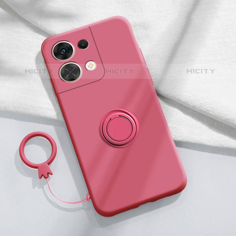 Custodia Silicone Ultra Sottile Morbida Cover con Magnetico Anello Supporto S03 per Oppo Reno8 5G Rosso