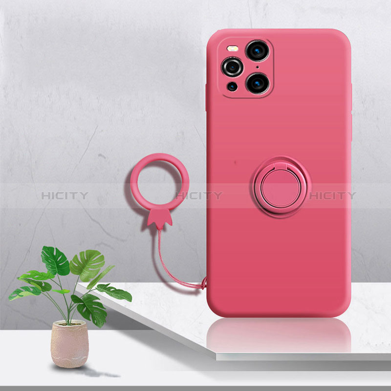 Custodia Silicone Ultra Sottile Morbida Cover con Magnetico Anello Supporto S04 per Oppo Find X3 5G