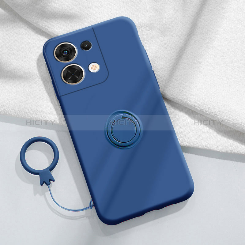 Custodia Silicone Ultra Sottile Morbida Cover con Magnetico Anello Supporto S04 per Xiaomi Redmi Note 13 5G Blu
