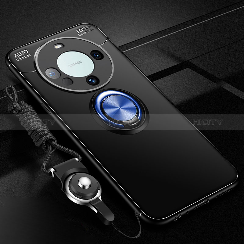 Custodia Silicone Ultra Sottile Morbida Cover con Magnetico Anello Supporto SD1 per Huawei Mate 60 Blu e Nero