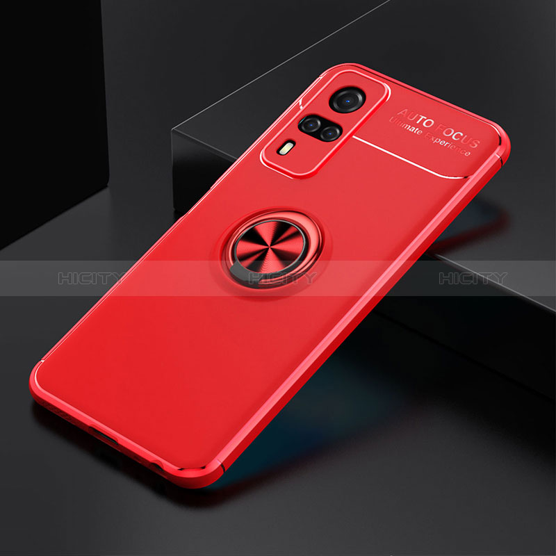 Custodia Silicone Ultra Sottile Morbida Cover con Magnetico Anello Supporto SD1 per Vivo Y51 (2021) Rosso