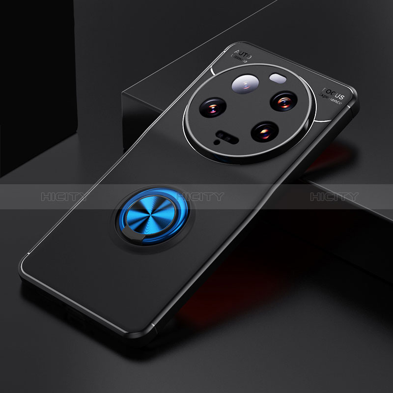 Custodia Silicone Ultra Sottile Morbida Cover con Magnetico Anello Supporto SD1 per Xiaomi Mi 13 Ultra 5G Blu e Nero