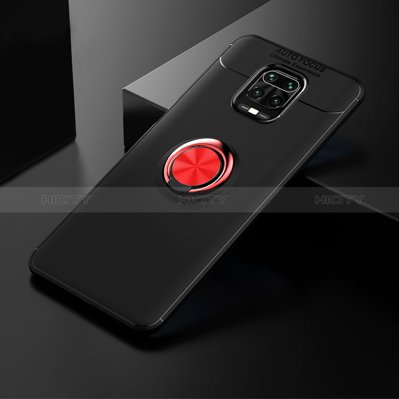 Custodia Silicone Ultra Sottile Morbida Cover con Magnetico Anello Supporto SD1 per Xiaomi Redmi Note 9 Pro Max Rosso e Nero