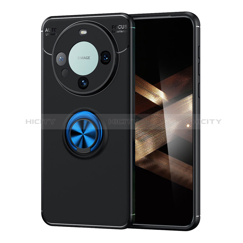 Custodia Silicone Ultra Sottile Morbida Cover con Magnetico Anello Supporto SD2 per Huawei Mate 60 Pro+ Plus Blu e Nero