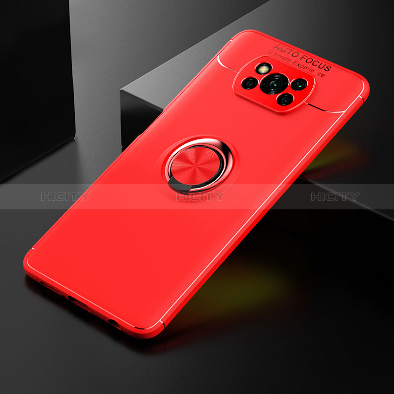 Custodia Silicone Ultra Sottile Morbida Cover con Magnetico Anello Supporto SD2 per Xiaomi Poco X3 Rosso