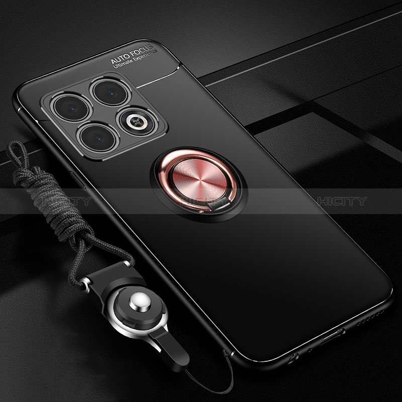 Custodia Silicone Ultra Sottile Morbida Cover con Magnetico Anello Supporto SD3 per OnePlus 10 Pro 5G Oro e Nero
