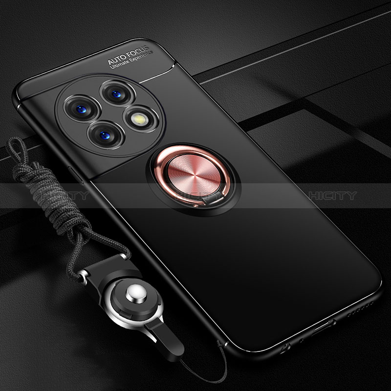 Custodia Silicone Ultra Sottile Morbida Cover con Magnetico Anello Supporto SD3 per OnePlus Ace 2 5G Oro e Nero