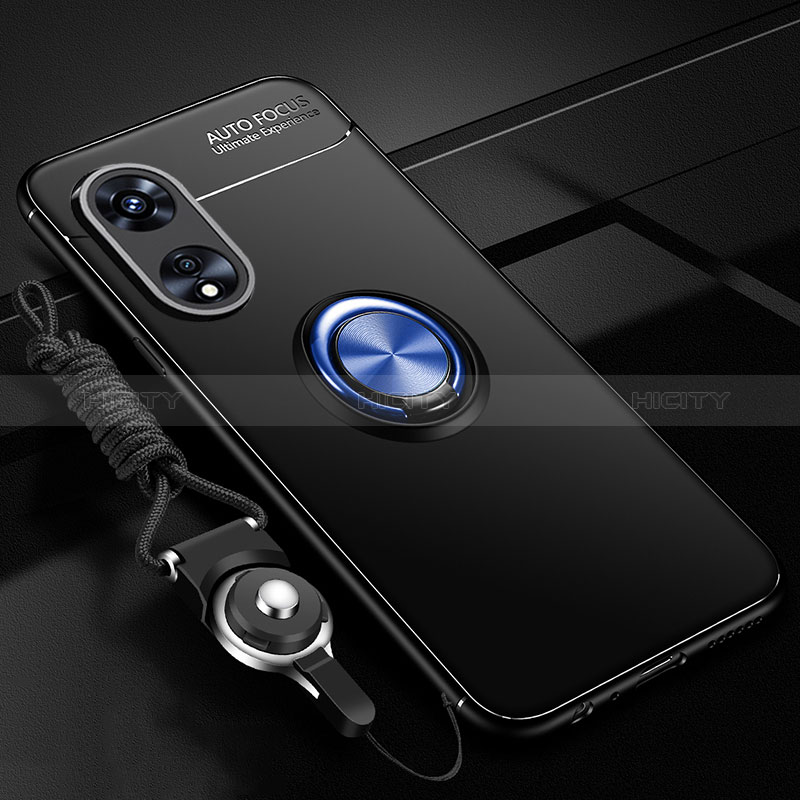 Custodia Silicone Ultra Sottile Morbida Cover con Magnetico Anello Supporto SD3 per Oppo A58 4G Blu e Nero
