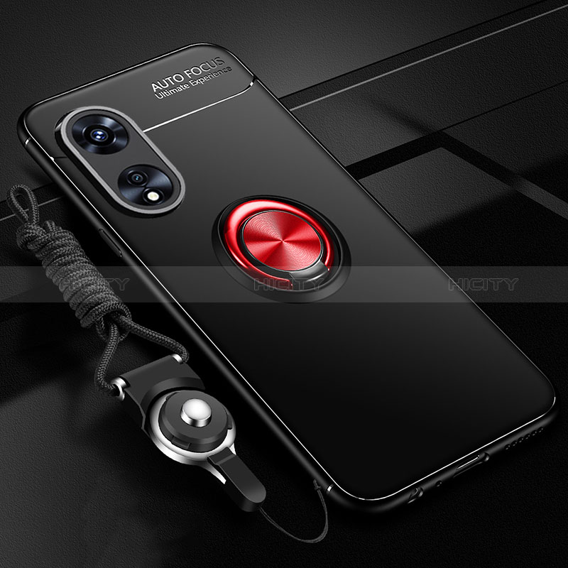 Custodia Silicone Ultra Sottile Morbida Cover con Magnetico Anello Supporto SD3 per Oppo A58 4G Rosso e Nero
