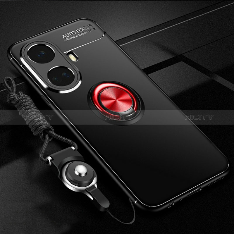 Custodia Silicone Ultra Sottile Morbida Cover con Magnetico Anello Supporto SD3 per Realme 10 Pro+ Plus 5G Rosso e Nero