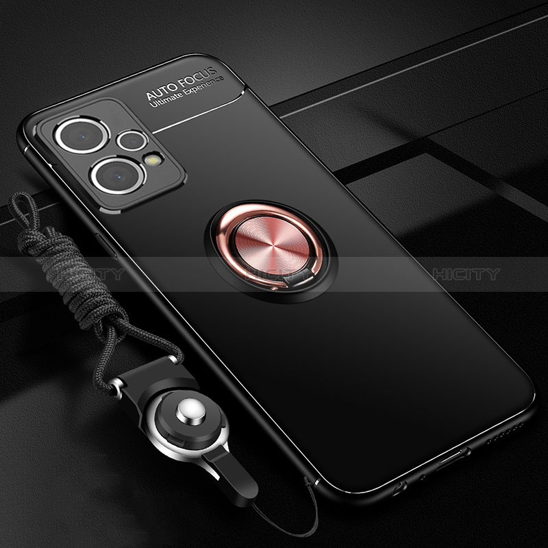 Custodia Silicone Ultra Sottile Morbida Cover con Magnetico Anello Supporto SD3 per Realme 9 5G Oro e Nero