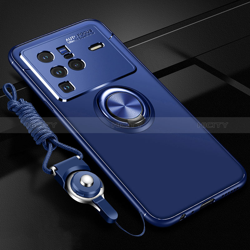 Custodia Silicone Ultra Sottile Morbida Cover con Magnetico Anello Supporto SD3 per Vivo X80 Pro 5G Blu