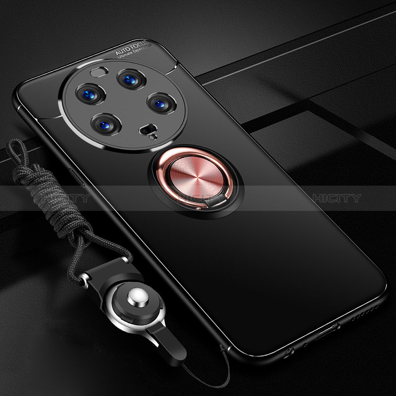 Custodia Silicone Ultra Sottile Morbida Cover con Magnetico Anello Supporto SD3 per Xiaomi Mi 13 Ultra 5G Oro e Nero