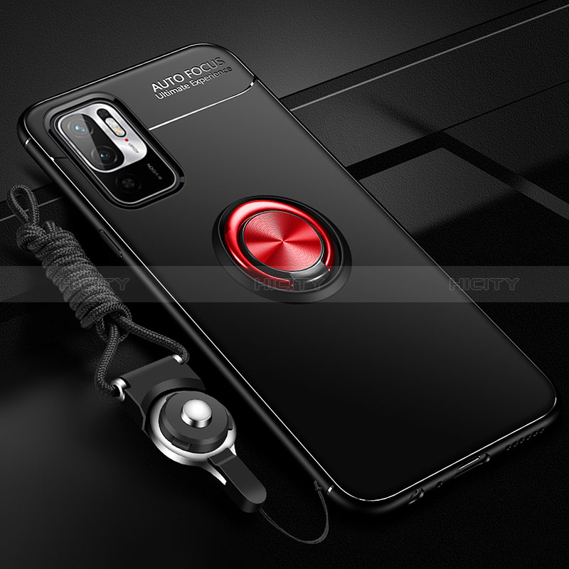 Custodia Silicone Ultra Sottile Morbida Cover con Magnetico Anello Supporto SD3 per Xiaomi POCO M3 Pro 5G Rosso e Nero