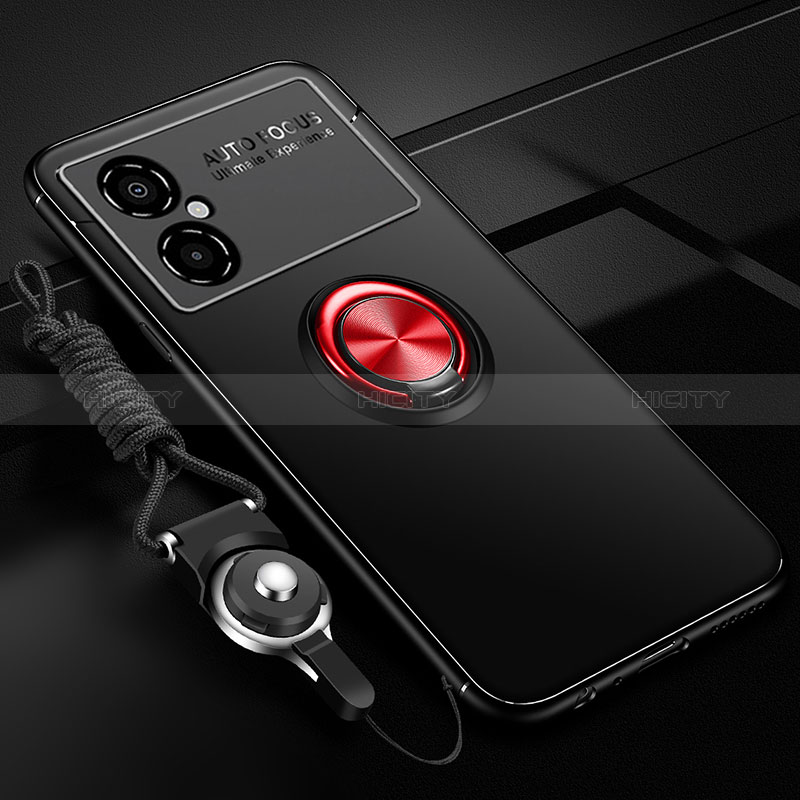 Custodia Silicone Ultra Sottile Morbida Cover con Magnetico Anello Supporto SD3 per Xiaomi Poco M4 5G Rosso e Nero