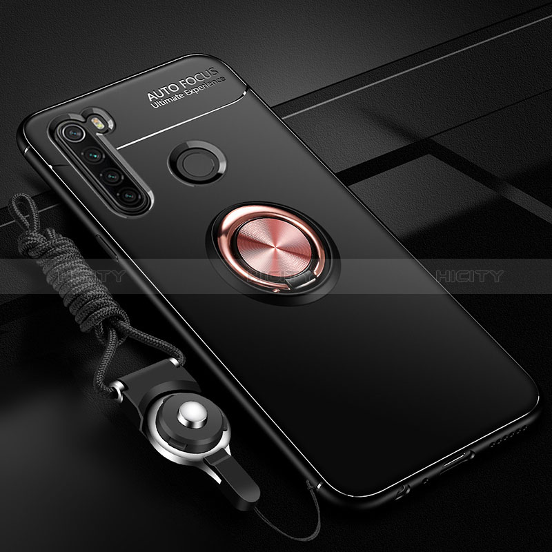 Custodia Silicone Ultra Sottile Morbida Cover con Magnetico Anello Supporto SD3 per Xiaomi Redmi Note 8 (2021) Oro e Nero