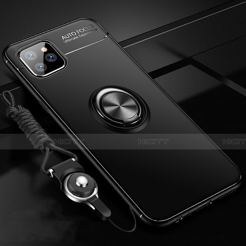 Custodia Silicone Ultra Sottile Morbida Cover con Magnetico Anello Supporto T01 per Apple iPhone 11 Pro Max Nero