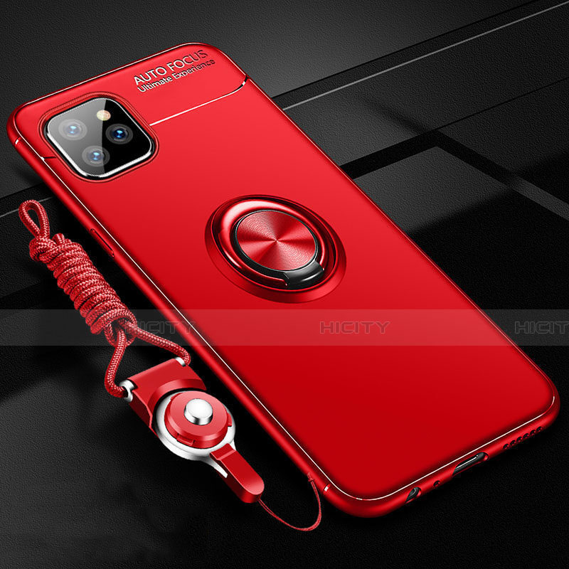 Custodia Silicone Ultra Sottile Morbida Cover con Magnetico Anello Supporto T01 per Apple iPhone 11 Pro Max Rosso