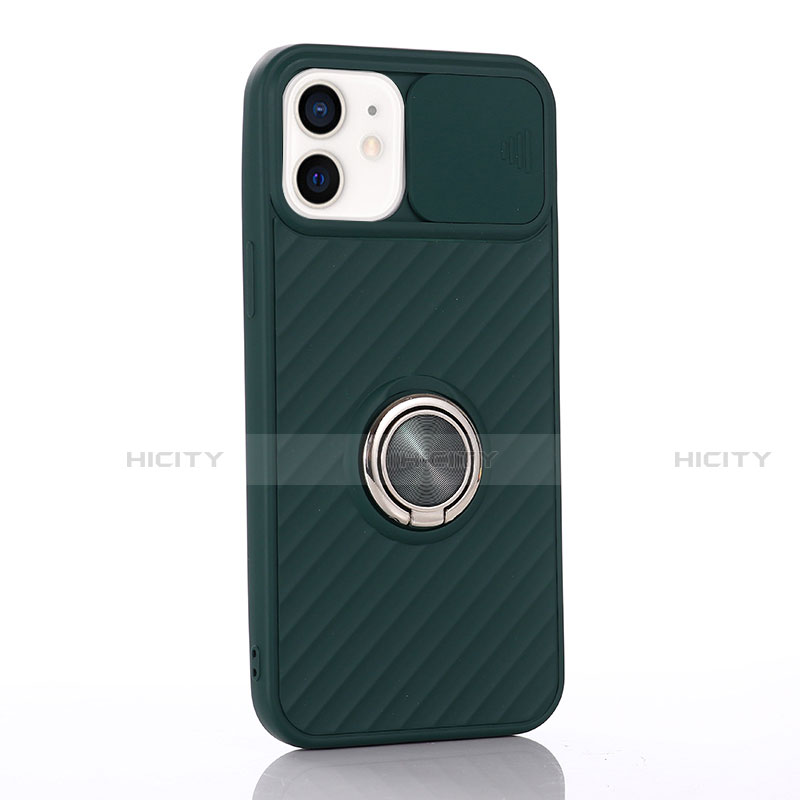 Custodia Silicone Ultra Sottile Morbida Cover con Magnetico Anello Supporto T01 per Apple iPhone 12 Mini Verde Notte