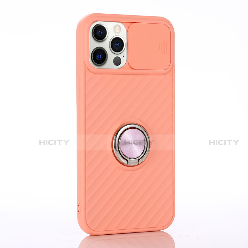 Custodia Silicone Ultra Sottile Morbida Cover con Magnetico Anello Supporto T01 per Apple iPhone 12 Pro Arancione