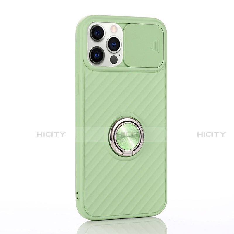 Custodia Silicone Ultra Sottile Morbida Cover con Magnetico Anello Supporto T01 per Apple iPhone 12 Pro Max Verde Pastello